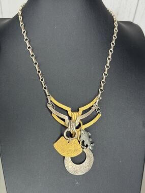 Vintage Marjorie Baer MB SF Trio Charm Necklace Brutalist Modernist Silver Gold